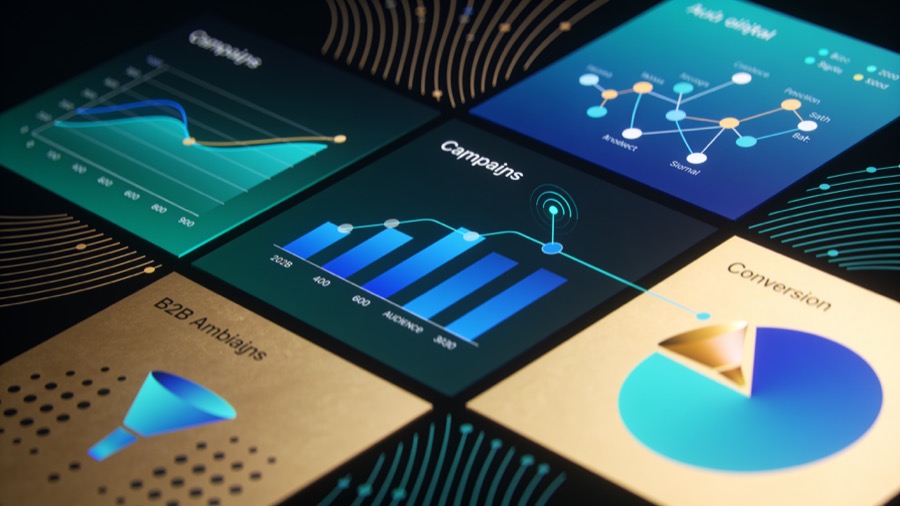 Futuristic digital marketing analytics dashboard