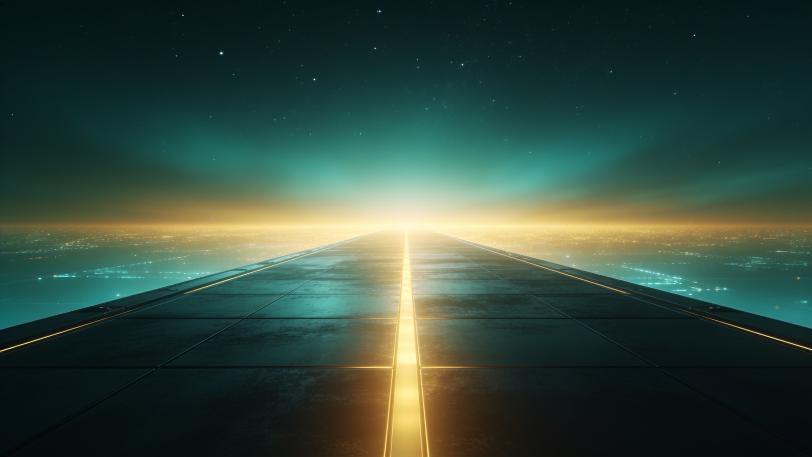 Luminous digital horizon on a futuristic launch deck