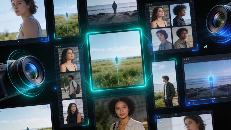 AI photo platform gallery and generation concept